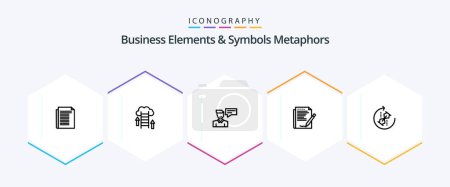 Illustration for Business Elements And Symbols Metaphors 25 Line icon pack including layout. report. server. agreement. man - Royalty Free Image