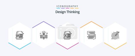 Illustration for Design Thinking 25 Line icon pack including . target. document. illustration. message - Royalty Free Image