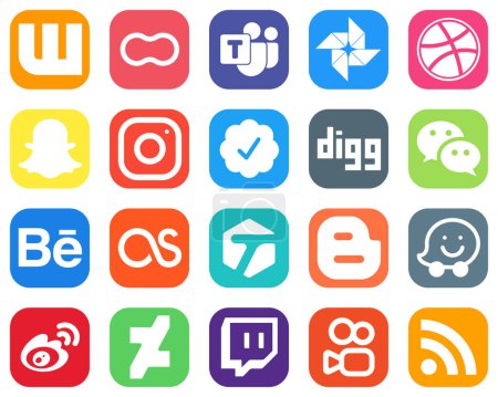 Ilustración de All in One Social Media Icon Set 20 icons such as lastfm. messenger. snapchat. wechat and twitter verified badge icons. Gradient Icon Pack - Imagen libre de derechos