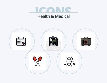 Téléchargez les illustrations : Health And Medical Line Filled Icon Pack 5 Icon Design. medical. shower. medicine. bathroom. healthcare - en licence libre de droit