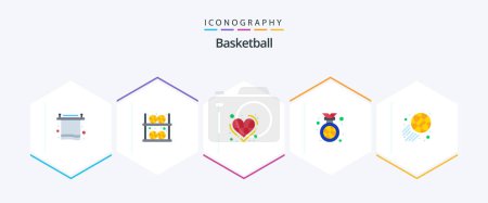 Illustration for Basketball 25 Flat icon pack including position. medal. shop. best. love - Royalty Free Image