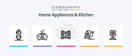 Ilustración de Home Appliances And Kitchen Line 5 Icon Pack Including laundry. home. heating. fan. blender. Creative Icons Design - Imagen libre de derechos