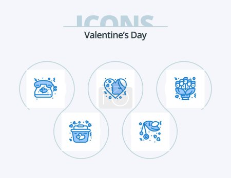 Ilustración de Valentines Day Blue Icon Pack 5 Icon Design. love. girl. romance. emotion. wedding - Imagen libre de derechos