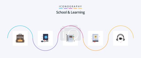 Ilustración de School And Learning Flat 5 Icon Pack Including . education. notebook. cap. guide - Imagen libre de derechos