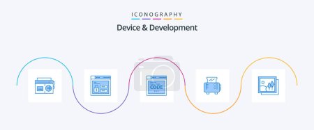 Illustration for Device And Development Blue 5 Icon Pack Including image. frame. browser. toaster. toast - Royalty Free Image