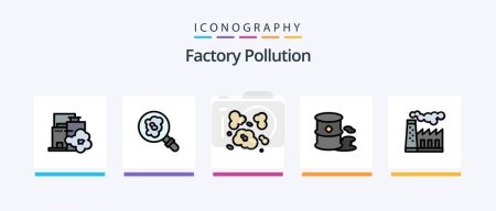 Téléchargez les illustrations : Factory Pollution Line Filled 5 Icon Pack Including garbage. dump. damage. pollution. search. Creative Icons Design - en licence libre de droit