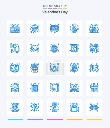 Illustration for Creative Valentines Day 25 Blue icon pack  Such As lover. house. memory. home. love - Royalty Free Image