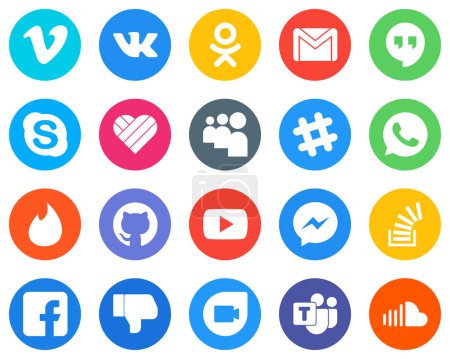 Téléchargez les illustrations : Flat Circle White Icon Collection video. github. skype. tinder and spotify 20 High-quality Icons - en licence libre de droit