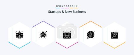 Téléchargez les illustrations : Startups And New Business 25 Glyph icon pack including . website. suitcase. web. analysis - en licence libre de droit