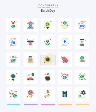Téléchargez les illustrations : Creative Earth Day 25 Flat icon pack  Such As protection. save. eco. planet. earth - en licence libre de droit