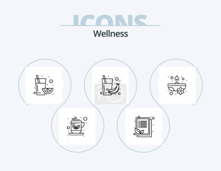 Illustration for Wellness Line Icon Pack 5 Icon Design. spa. candles. flower. leaf. clipboard - Royalty Free Image