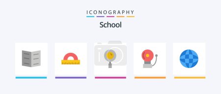 Téléchargez les illustrations : School Flat 5 Icon Pack Including education. globe. magnifier. world. bell. Creative Icons Design - en licence libre de droit