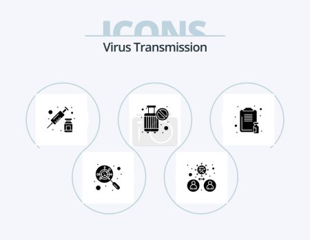 Téléchargez les illustrations : Virus Transmission Glyph Icon Pack 5 Icon Design. healthcare. stop. drugs. no travel. ban - en licence libre de droit