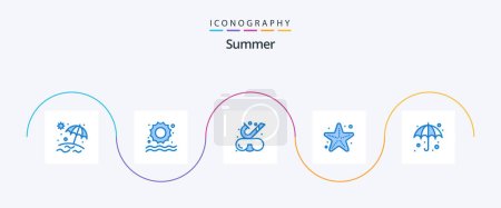 Ilustración de Summer Blue 5 Icon Pack Including wet. umbrella. snorkeling. beach. star - Imagen libre de derechos