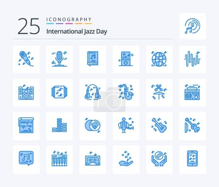 Téléchargez les illustrations : International Jazz Day 25 Blue Color icon pack including wave. music. ipod. multimedia. world - en licence libre de droit