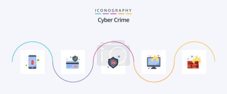 Téléchargez les illustrations : Cyber Crime Flat 5 Icon Pack Including security. fire. bug. data. screen - en licence libre de droit