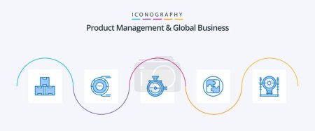 Illustration for Product Managment And Global Business Blue 5 Icon Pack Including solution. plan. resource. management. release - Royalty Free Image