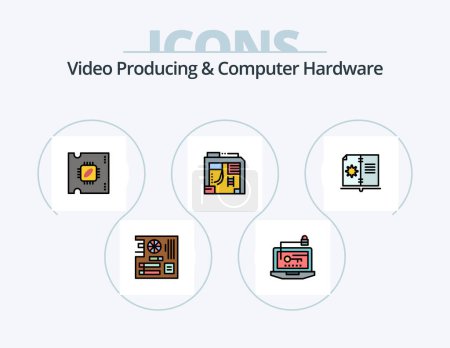 Ilustración de Video Producing And Computer Hardware Line Filled Icon Pack 5 Icon Design. connection. processor chip. mouse. processor. cpu - Imagen libre de derechos