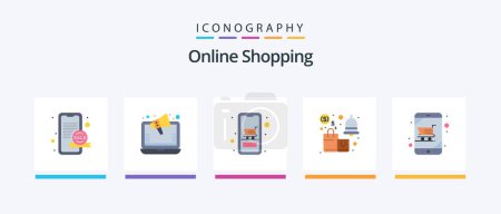 Téléchargez les illustrations : Online Shopping Flat 5 Icon Pack Including shopping. sale. cart. notification. online. Creative Icons Design - en licence libre de droit