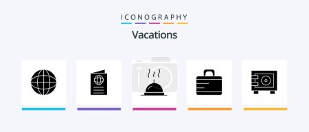 Ilustración de Vacations Glyph 5 Icon Pack Including suitcase. bag . passport . food. Creative Icons Design - Imagen libre de derechos