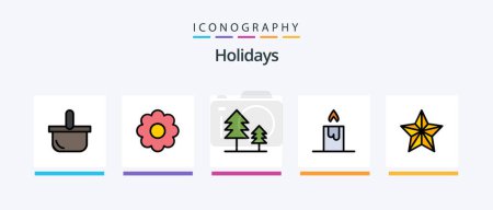 Téléchargez les illustrations : Holidays Line Filled 5 Icon Pack Including star. tree. coconut. xmas. new year. Creative Icons Design - en licence libre de droit