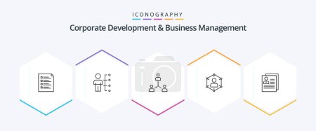 Illustration for Corporate Development And Business Management 25 Line icon pack including hierarchy. cooperation. abilities. company. people - Royalty Free Image
