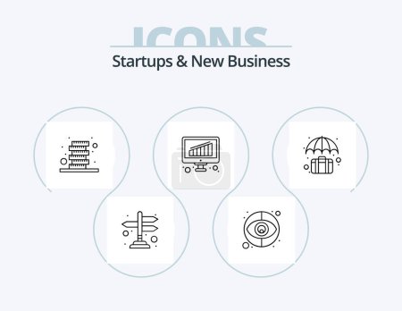 Illustration for Startups And New Business Line Icon Pack 5 Icon Design. . case. bulb. business. strategy - Royalty Free Image