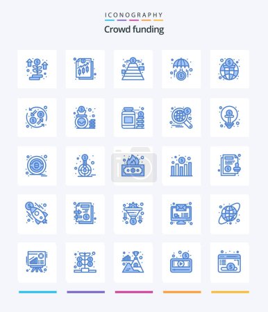 Téléchargez les illustrations : Creative Crowdfunding 25 Blue icon pack  Such As global. investment. finance. invest. funds - en licence libre de droit
