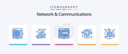 Téléchargez les illustrations : Network And Communications Blue 5 Icon Pack Including location. pin. hand. pencil. page. Creative Icons Design - en licence libre de droit