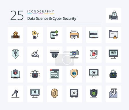 Illustration for Data Science And Cyber Security 25 Line Filled icon pack including data. security. fire. phone. mobile - Royalty Free Image
