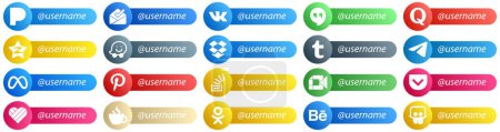 Ilustración de 20 Follow Me Icons for Popular Social Media Platforms such as pinterest. meta and telegram icons. Modern and high quality - Imagen libre de derechos