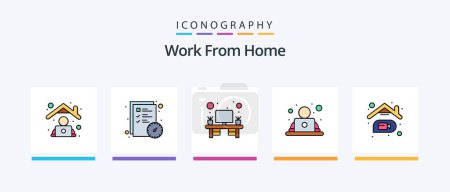 Téléchargez les illustrations : Work From Home Line Filled 5 Icon Pack Including keyboard. connection. conference. wifi. home. Creative Icons Design - en licence libre de droit