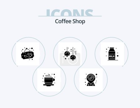 Illustration for Coffee Shop Glyph Icon Pack 5 Icon Design. coffee. lights. cup. lamps. cafe - Royalty Free Image
