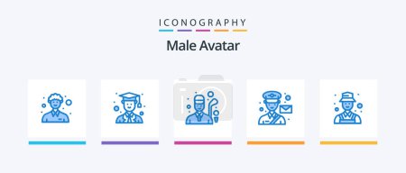 Téléchargez les illustrations : Male Avatar Blue 5 Icon Pack Including detective. postman. golfer. post. mail. Creative Icons Design - en licence libre de droit