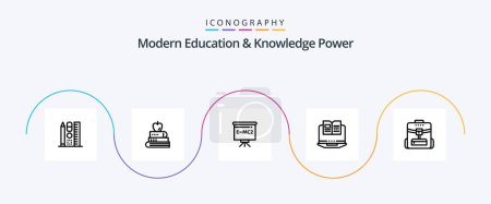 Téléchargez les illustrations : Modern Education And Knowledge Power Line 5 Icon Pack Including backbag. hardware. classroom . book. laptop - en licence libre de droit