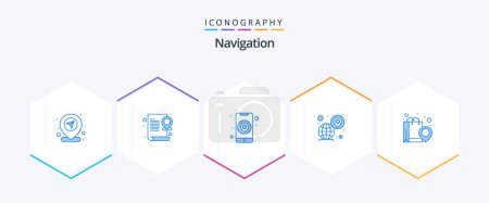 Illustration for Navigation 25 Blue icon pack including pin. location. document. globe. mobile - Royalty Free Image