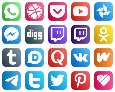 Illustration for 20 Social Media Icons for Your Designs such as wattpad. question. fb. quora and tumblr icons. Versatile and high quality - Royalty Free Image
