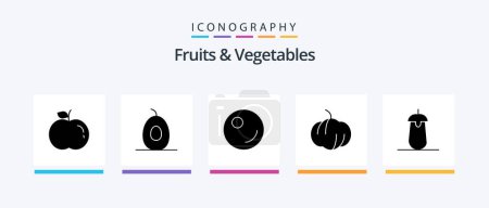 Téléchargez les illustrations : Fruits and Vegetables Glyph 5 Icon Pack Including . pumpkin. food. Creative Icons Design - en licence libre de droit