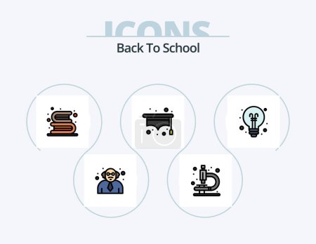 Téléchargez les illustrations : Back To School Line Filled Icon Pack 5 Icon Design. education. chair. books. back to school. lab - en licence libre de droit
