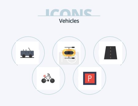 Téléchargez les illustrations : Vehicles Flat Icon Pack 5 Icon Design. . . boat. road. lines - en licence libre de droit