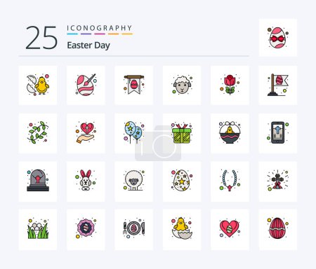 Illustration for Easter 25 Line Filled icon pack including flower. sheep. paint. lamb. face - Royalty Free Image