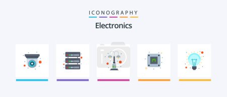 Illustration for Electronics Flat 5 Icon Pack Including light. bulb. light. plug. electric. Creative Icons Design - Royalty Free Image