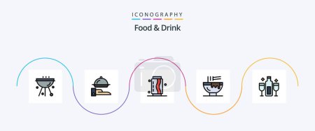 Ilustración de Food And Drink Line Filled Flat 5 Icon Pack Including fast food. bowl. serving. soda. fast - Imagen libre de derechos