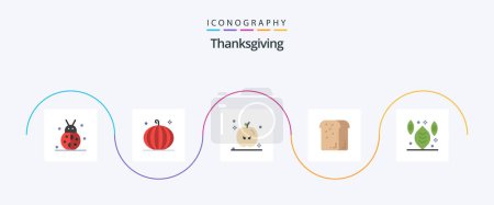 Téléchargez les illustrations : Thanksgiving Flat 5 Icon Pack Including loaf. food. harvest. dinner. turkey - en licence libre de droit