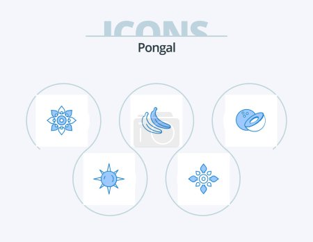 Téléchargez les illustrations : Pongal Blue Icon Pack 5 Icon Design. . holi. . coconut - en licence libre de droit