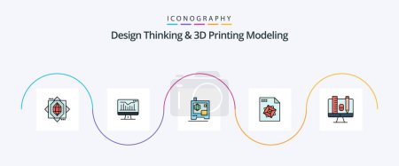 Téléchargez les illustrations : Design Thinking And D Printing Modeling Line Filled Flat 5 Icon Pack Including pincil. education. printer. computer. processingd - en licence libre de droit