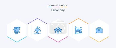Illustration for Labor Day 25 Blue icon pack including construction. bag. axe. labour. flag - Royalty Free Image