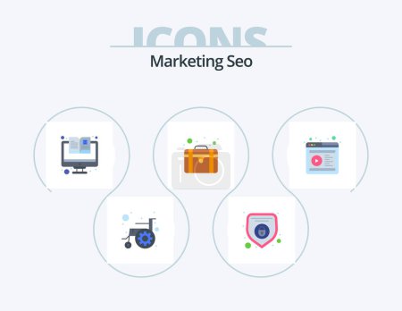 Illustration for Marketing Seo Flat Icon Pack 5 Icon Design. online. seo services. catalogue. seo pack. portfolio - Royalty Free Image