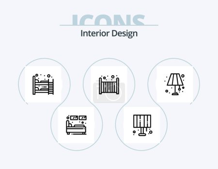 Téléchargez les illustrations : Interior Design Line Icon Pack 5 Icon Design. bed. lighting. lighting home. light. table - en licence libre de droit