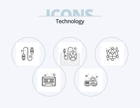 Ilustración de Technology Line Icon Pack 5 Icon Design. wifi. laptop. control pad. device. smart technology - Imagen libre de derechos